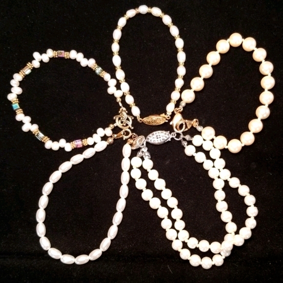 Vintage Faux Pearl Bracelet Lot Resellers Bundle 5 Piece Set - Picture 12 of 14